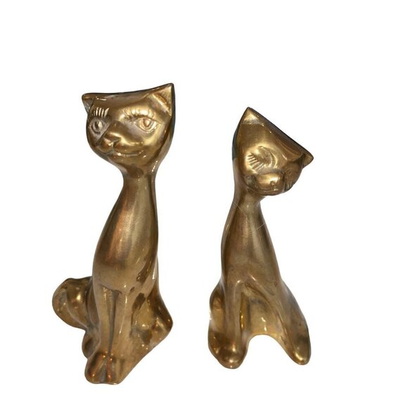 Vintage Mid Century Modern Stylized Cats Pair Size 6 Brass Taiwan - Picture 7 of 9